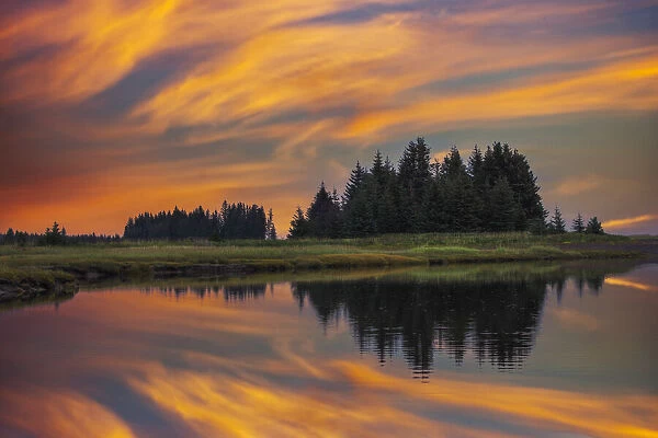 Sunrise on slough of Silver Salmon Creek, Lake Clark National Park and Preserve, Alaska