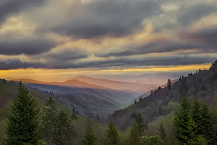 Framed Print : Sunrise view of Oconaluftee Valley, Great Smoky Mountains National Park, North Carolina