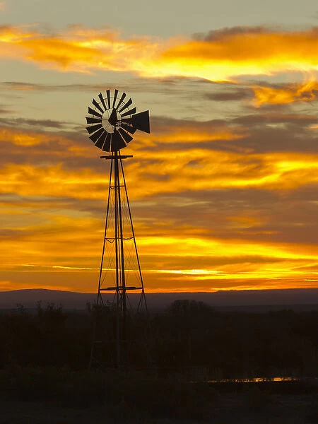 Sunrise, windmill, Cimarron, New Mexico, Hwy 64