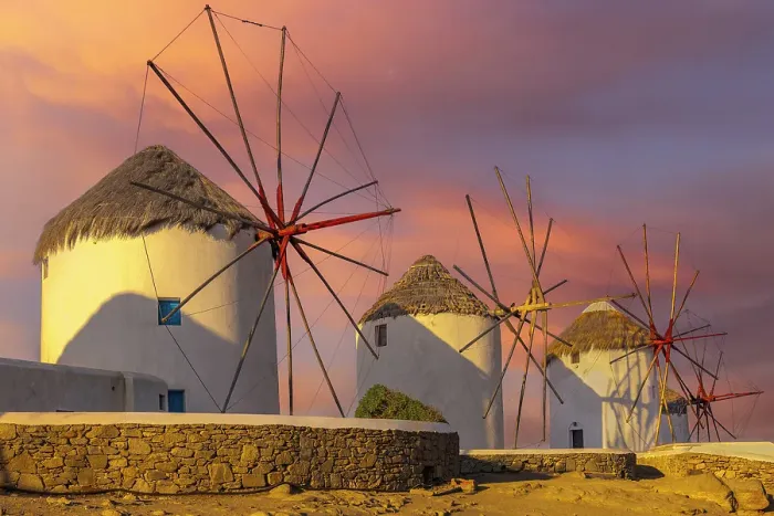 Framed Print : Sunrise Windmills, Mykonos, Greece