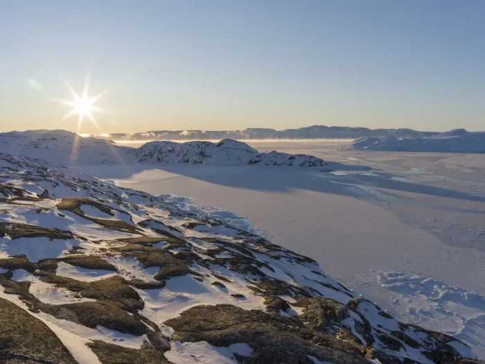 Framed Print : Sunrise during winter at the Ilulissat Icefjord, located in the Disko Bay in West Framed Print : Sunrise during winter at the Ilulissat Icefjord, located in the Disko Bay in West