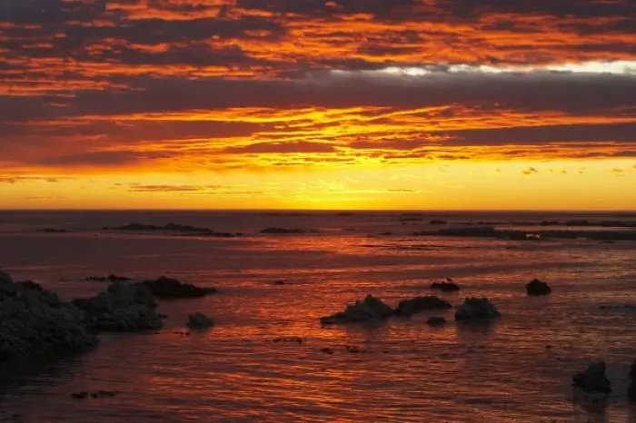 Framed Print : Sunse over Pacific Ocean, Kaikoura, Marlborough, South Island, New Zealand