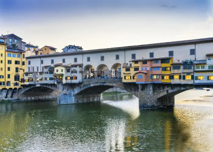 Framed Print : Sunset Arno River, Ponte Vecchio, Florence, Tuscany, Italy. Bridge originally built in Roman times