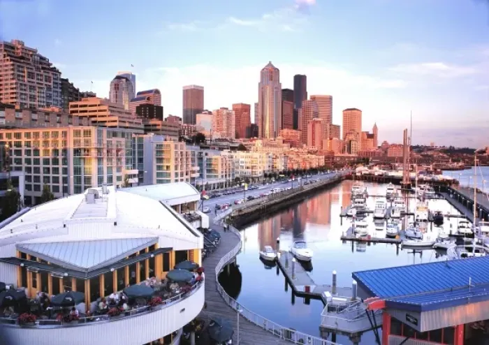 Framed Print : Sunset on Bell Harbor in Seattle, Washington Framed Print : Sunset on Bell Harbor in Seattle, Washington