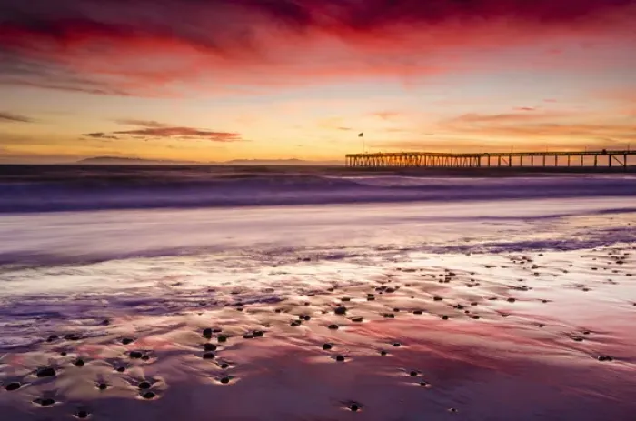 Framed Print : Sunset over the Channel Islands and Ventura Pier from San Buenaventura State Beach Framed Print : Sunset over the Channel Islands and Ventura Pier from San Buenaventura State Beach