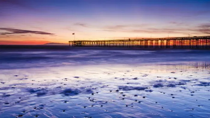 Framed Print : Sunset over the Channel Islands and Ventura Pier from San Buenaventura State Beach Framed Print : Sunset over the Channel Islands and Ventura Pier from San Buenaventura State Beach