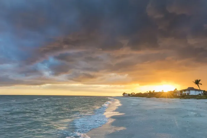 Framed Print : Sunset clouds over the Gulf of Mexico on Sanibel Island in Florida, USA