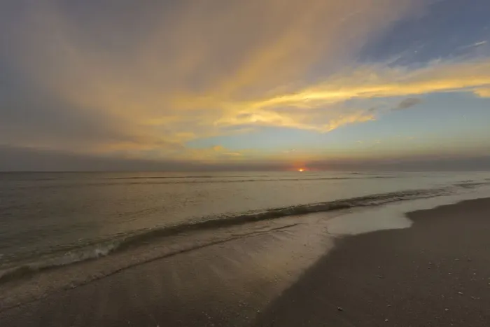 Framed Print : Sunset clouds over the Gulf of Mexico on Sanibel Island in Florida, USA