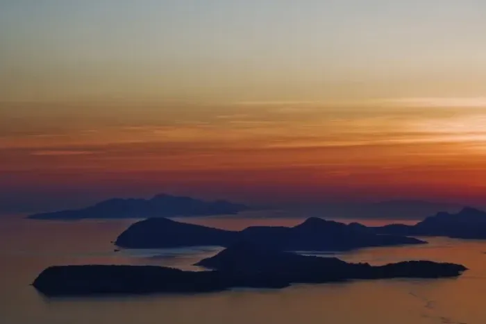 Framed Print : Sunset over islands in the Adriatic Sea off Dubrovnik, Croatia, a UNESCO World Heritage