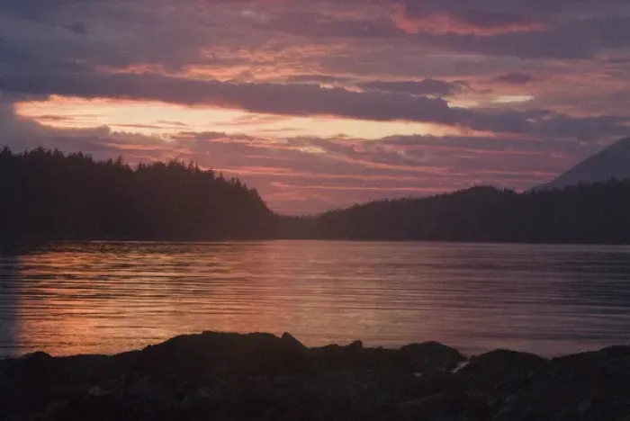 Framed Print : Sunset from Keith Island, Broken Island Group, Pacific Rim National Park Preserve