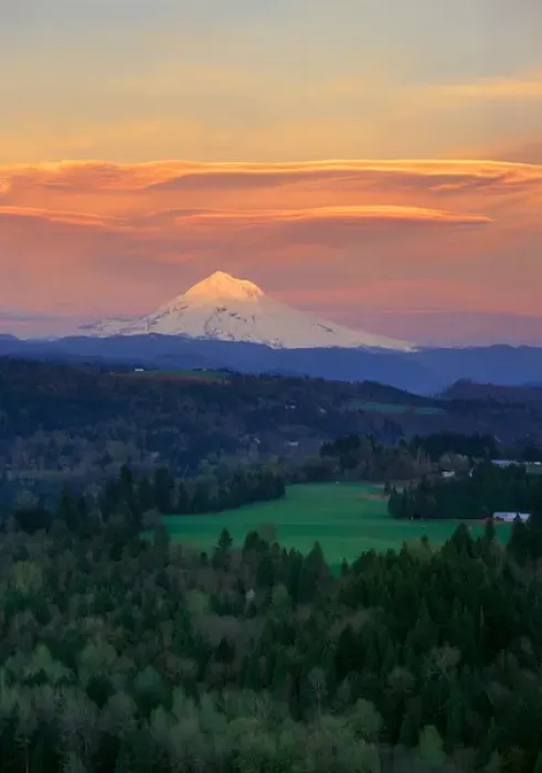 Framed Print : Sunset light colors clouds over Mt Hood, Oregon Cascades