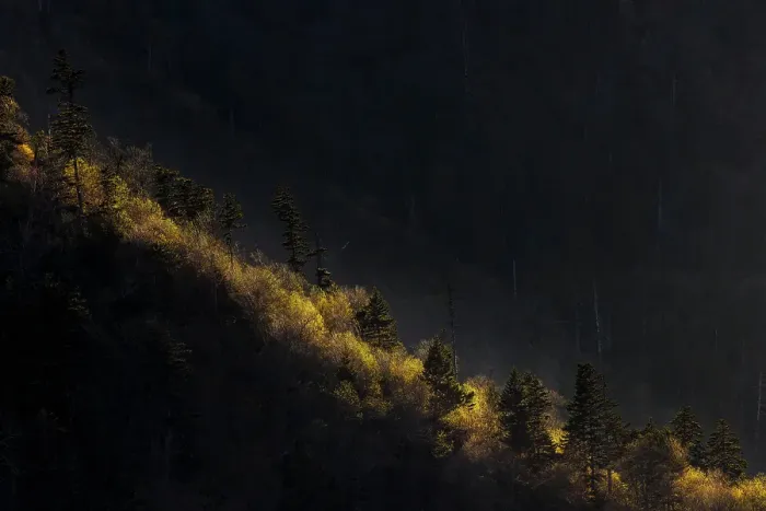 Framed Print : Sunset light on valley from Morton Overlook, Great Smoky Mountains National Park, Tennessee