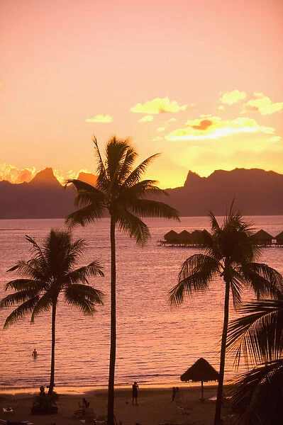 Sunset over Moorea from Sofitel Maeva Beach Resort, near Papeete, Tahiti Nui, Society Islands