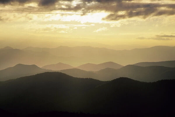 Sunset and mountains along Blue Ridge Parkway, NC