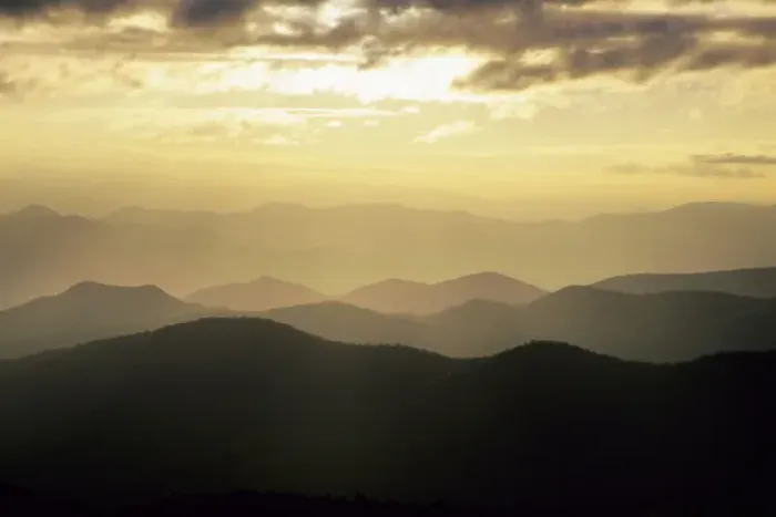Framed Print : Sunset and mountains along Blue Ridge Parkway, NC