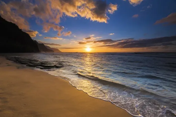 Framed Print : Sunset over the Na Pali Coast from Ke e Beach, Haena State Park, Kauai, Hawaii USA