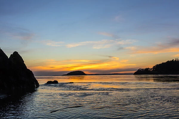 Sunset from North Beach with Deception Island at Deception Pass State Park, Washington