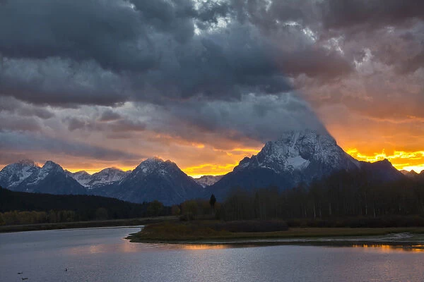 Sunset; Oxbow; Mount Moran; Grand Teton National Park; Wyoming; USA