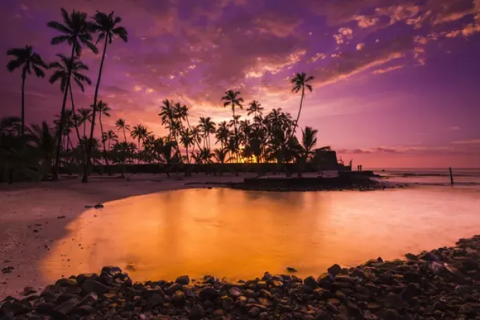 Framed Print : Sunset over Pu uhonua O Honaunau National Historic Park (City of Refuge), Kona Coast