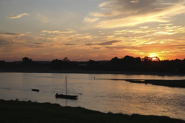 Sunset over River Loire. Loire Valley. Amboise. France