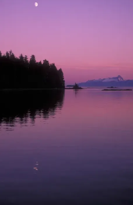 Framed Print : Sunset scenic near Frederick Sound, moonrise, S. E. Alaska