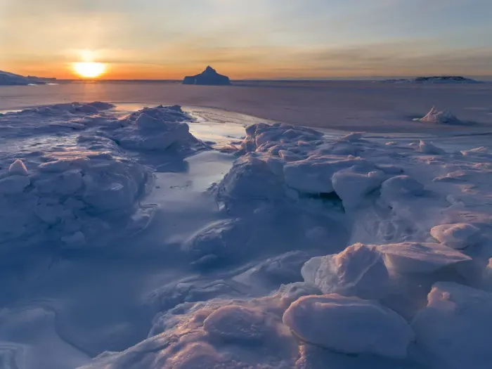 Framed Print : Sunset at the shore of frozen Disko Bay during winter, West Greenland, Denmark Framed Print : Sunset at the shore of frozen Disko Bay during winter, West Greenland, Denmark