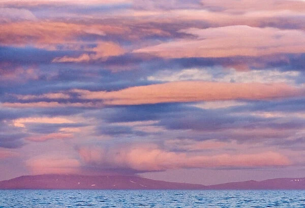 Sunset sky over the ocean, Cape Dezhnev, Bering Sea, Russian Far East