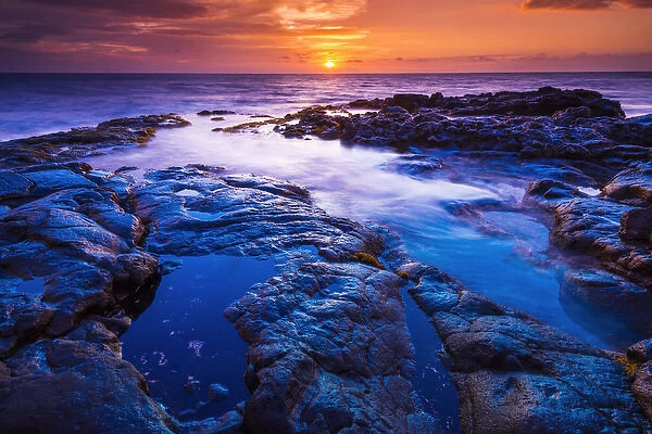 Sunset and tide pool above the Pacific, Kailua-Kona, Hawaii