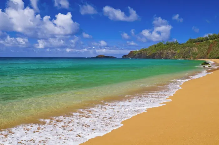 Framed Print : Surf, sand and blue green waters at Secret Beach (Kauapea Beach), Kilauea Lighthouse visible Framed Print : Surf, sand and blue green waters at Secret Beach (Kauapea Beach), Kilauea Lighthouse visible