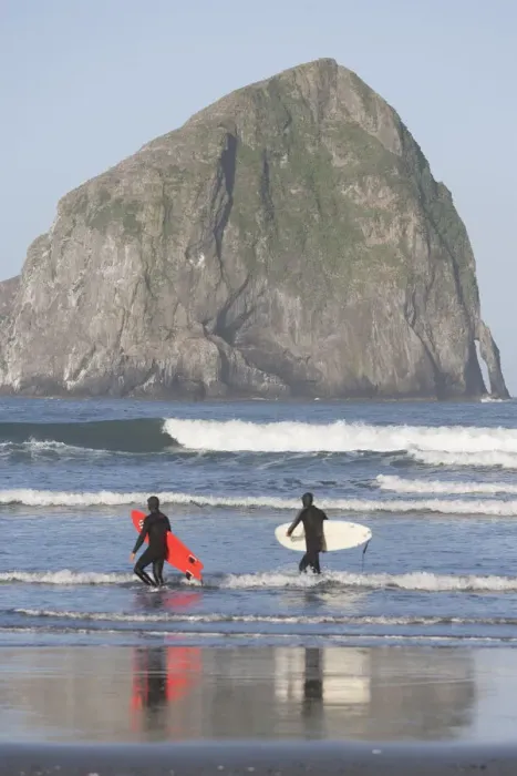 Framed Print : Surfers, Haystack Rock, Cape Kiwanda State Park, Oregon Coast, USA, Late Spring Framed Print : Surfers, Haystack Rock, Cape Kiwanda State Park, Oregon Coast, USA, Late Spring