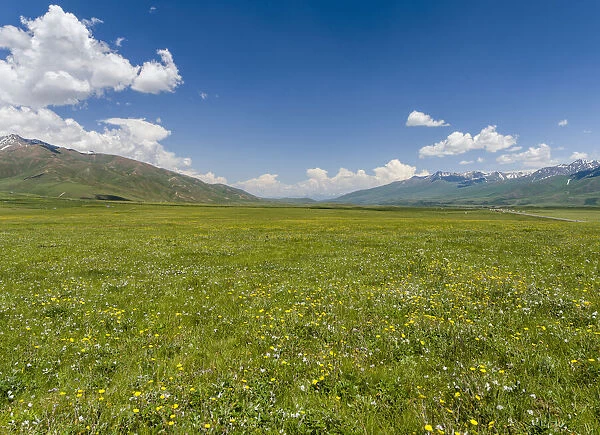 The Suusamyr plain, a high valley in Tien Shan Mountains, Kyrgyzstan