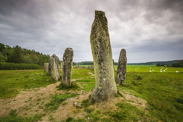 Sweden, Bohuslan, Blomsholm, Blomsholmsskeppet, stone ship circle, Iron-age burial ground