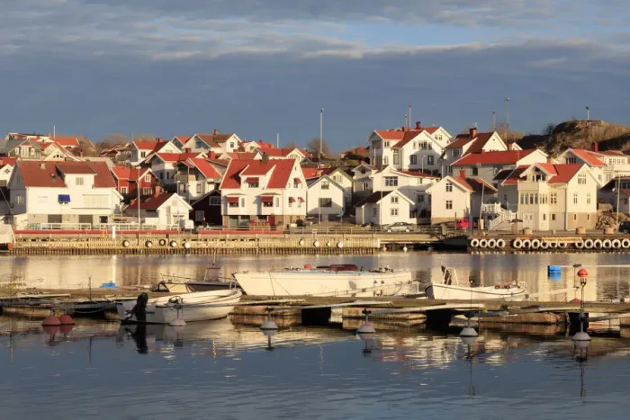 Framed Print : Sweden, Bohuslan, Island of Tjorn. Views over Skarhamn fishing villages rooftops Framed Print : Sweden, Bohuslan, Island of Tjorn. Views over Skarhamn fishing villages rooftops
