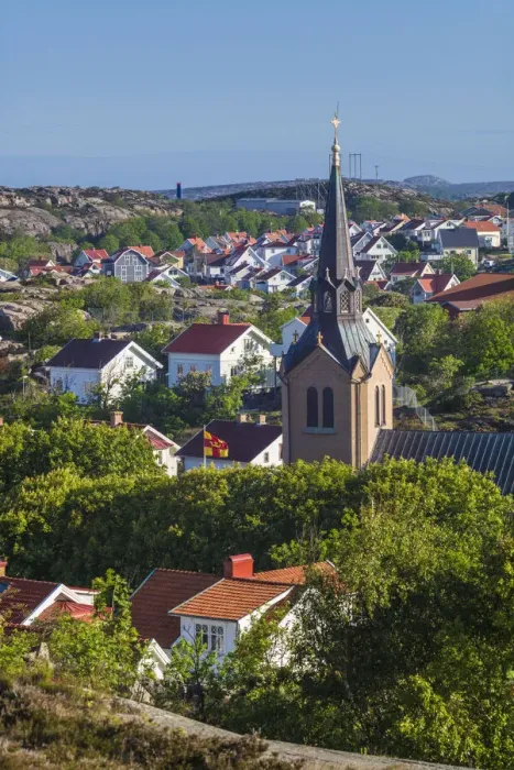 Framed Print : Sweden, Bohuslan, Kungshamn, town view from the south, with church (Editorial Use Only) Framed Print : Sweden, Bohuslan, Kungshamn, town view from the south, with church (Editorial Use Only)