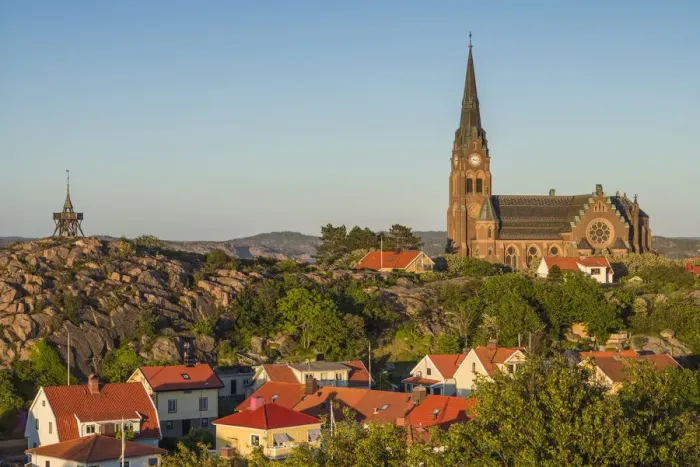 Framed Print : Sweden, Bohuslan, Lysekil, high angle view of the Lysekil church Framed Print : Sweden, Bohuslan, Lysekil, high angle view of the Lysekil church