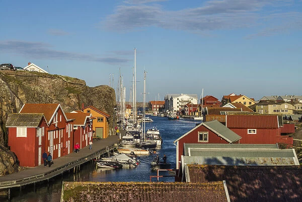 Sweden, Bohuslan, Smogen, Smogenbryggan, antique boat houses and fishing shacks