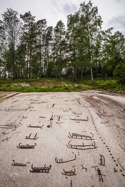 Sweden, Bohuslan, Tanumshede, Bronze Age carving detail of the Tanum area showing man