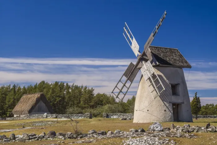 Framed Print : Sweden, Faro Island, Eroskogs, old windmill Framed Print : Sweden, Faro Island, Eroskogs, old windmill
