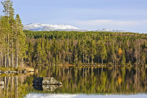Sweden, Jamtland, Djupsjon. View of Djupsjon (Deep Lake) and surrounding Boreal forest