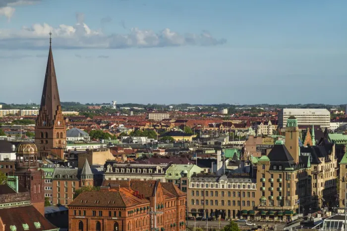 Framed Print : Sweden, Scania, Malmo, Inre Hamnen inner harbor, elevated skyline view Framed Print : Sweden, Scania, Malmo, Inre Hamnen inner harbor, elevated skyline view