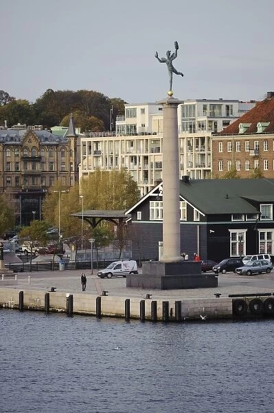 Sweden, Skane, Helsingborg. Statue with the Goddess for seafarers, at the entry to the port