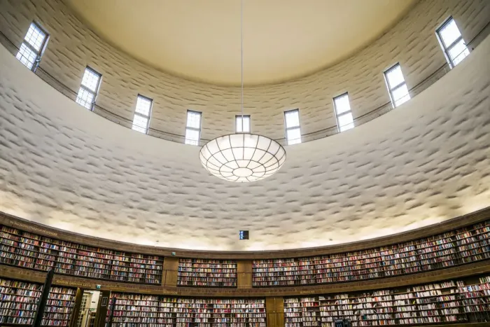 Framed Print : Sweden, Stockholm, City Library, circular interior by architect Erik Gunnar Asplund