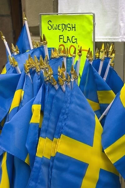 Sweden, Stockholm, Gamla Stan. Swedish flag souvenirs