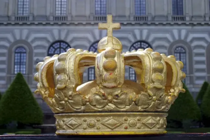 Framed Print : Sweden, Stockholm. Ornate crown detail at the Royal Palace in Stockholm