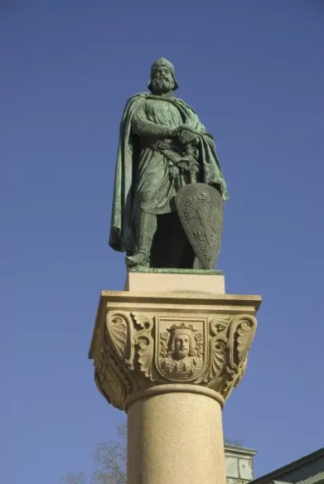 Framed Print : Sweden, Stockholm, Riddarholm. Statue on a pillar
