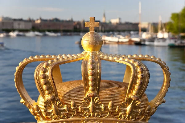 Swedish Royal crown on Skeppsholmen Bridge in central Stockholm, Sweden