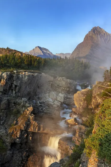 Framed Print : Swift current Falls at sunrise in Glacier National Park, Montana, USA