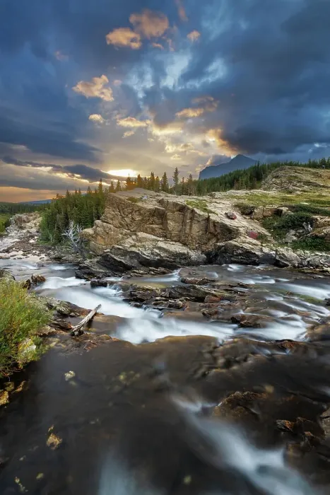 Framed Print : Swiftcurrent Falls at sunrise in Glacier National Park, Montana, USA Framed Print : Swiftcurrent Falls at sunrise in Glacier National Park, Montana, USA