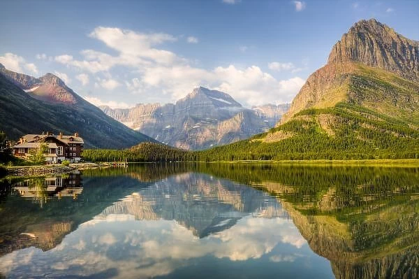 Swiftcurrent Lake with Many Glacier hotel and Grinnell Point, Many Glacier, Glacier National Park