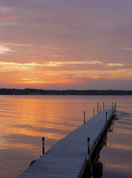 Swimming dock, Cass Lake, Minnesota at sunset